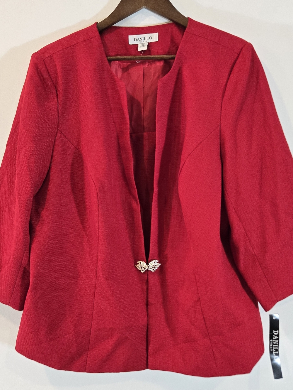 NEW Danillo Red Blazer Jacket Sz 18W 2X Rhinestone Closure Plus Womens